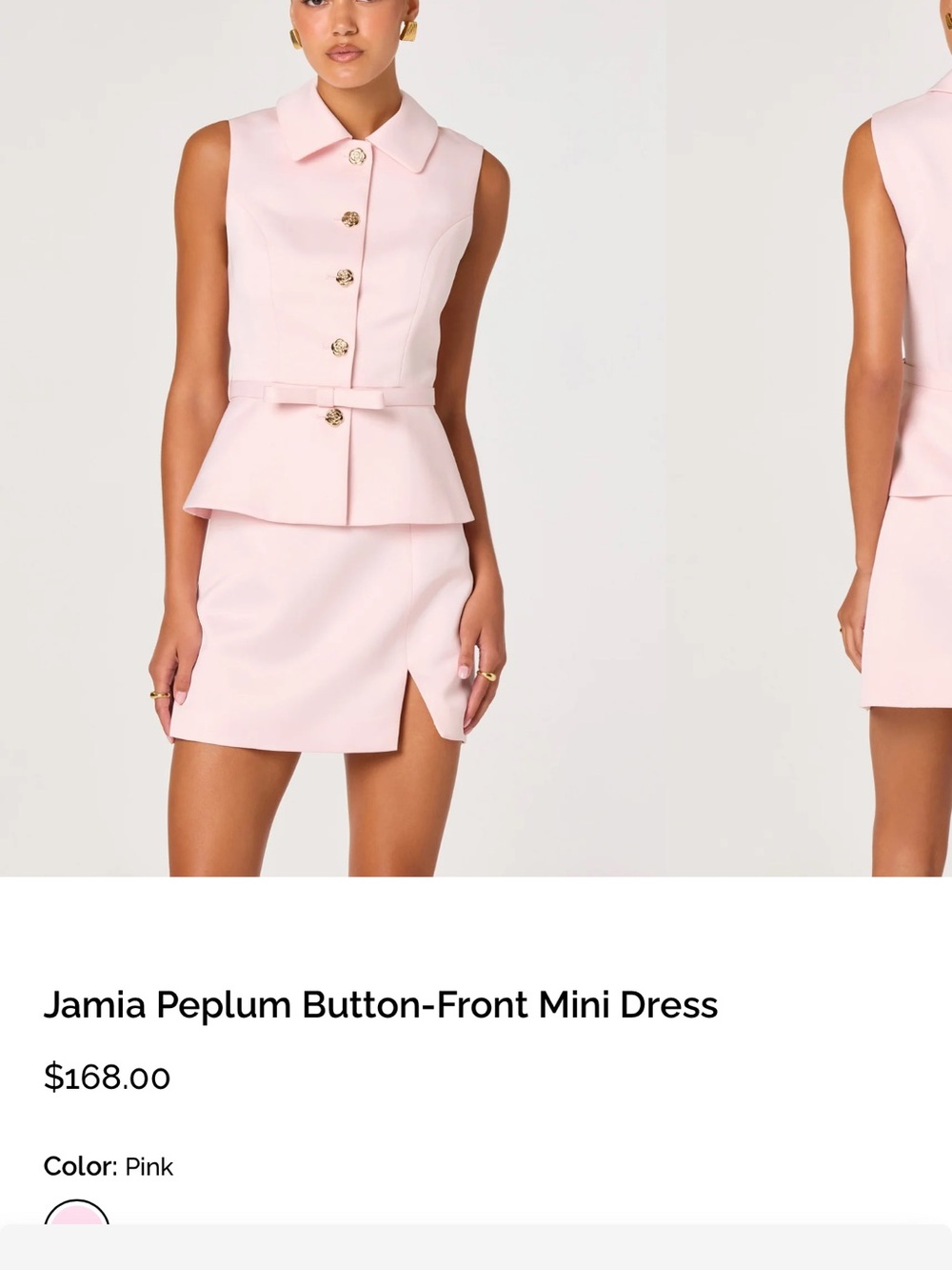 Astr Girls Pale Pink Sleeveless Peplum Dress with Gold Buttons - Picture 2 of 6
